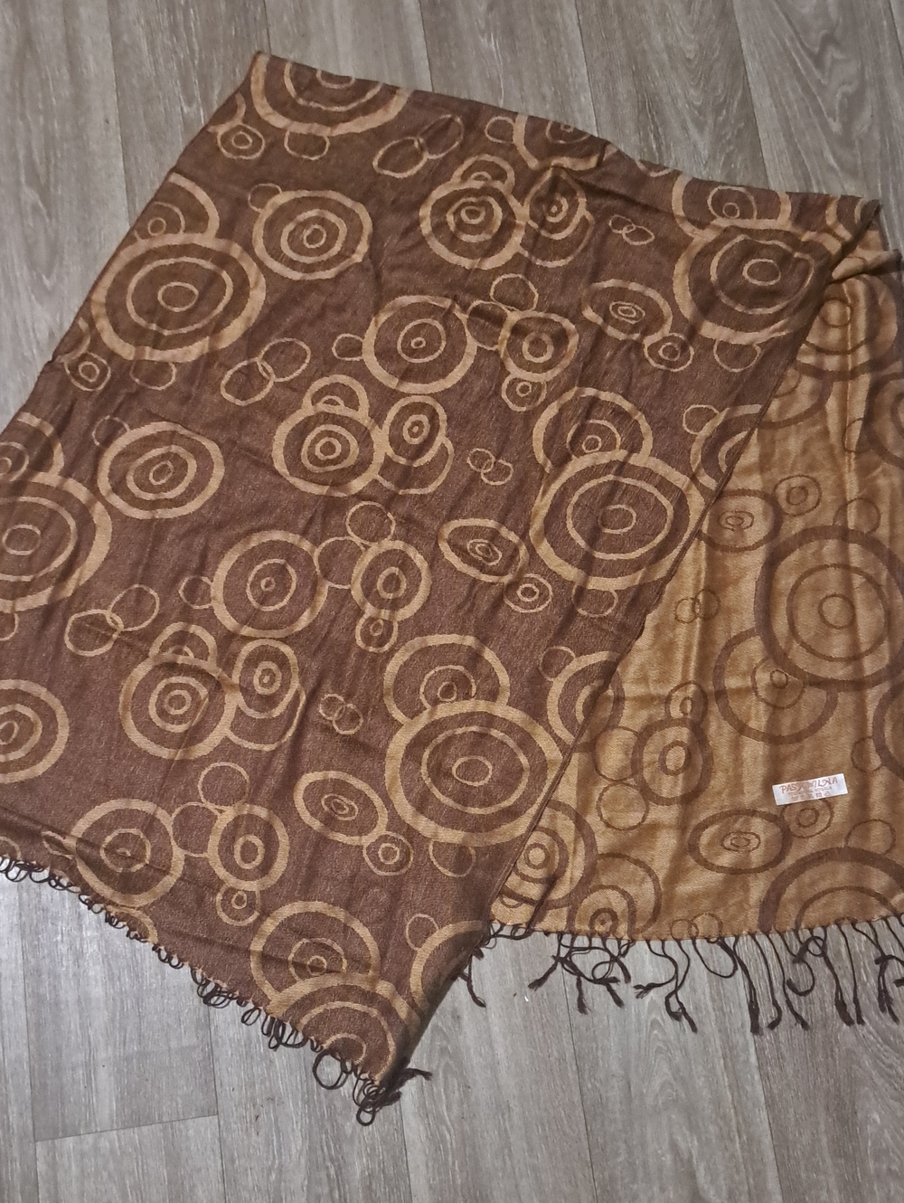 pashmina Silk Blend Brown and Tan Circle Pattern Scarf